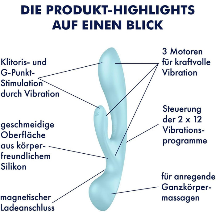 Вібратор Satisfyer Triple Oh G-Punkt Klitoris Stimulator | 3 мотори | Гнучкий, водонепроникний (IPX7) | 2x12 програми | Інтимні іграшки для жінок (блакитний)