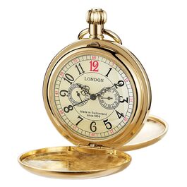 Скелетон годинник кишеньковий Tiong Vintage Steampunk з ланцюжком, механічний золотистий годинник з римськими цифрами в подарунковій коробці