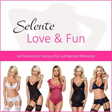 Сексуальний жіночий комплект нижньої білизни Selente Love & Fun: бюстгальтер, танга, бандаж (опціонально), шовкова маска для очей, чорний, XS-S, Made in EU
