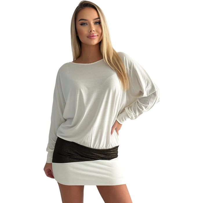 Сукня святкова Daen з блискітками, туніка-светр, розміри S-XXL (кремовий)