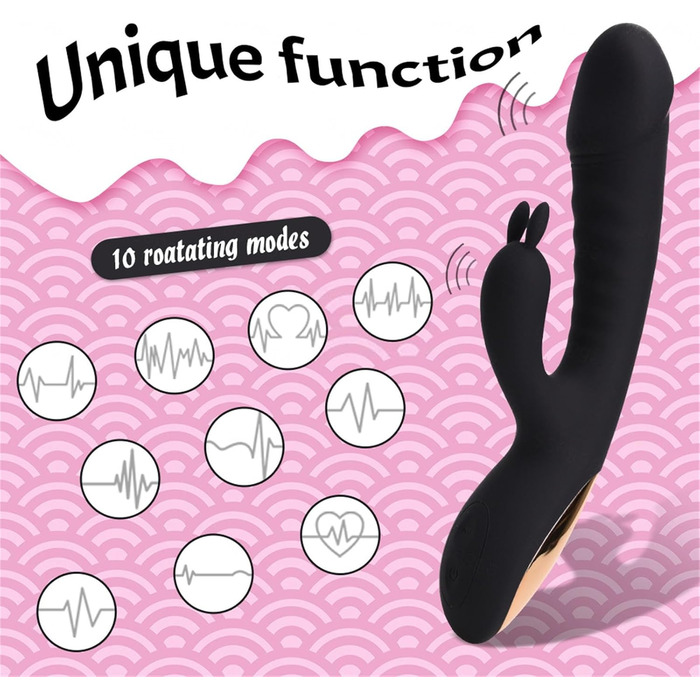 Вібратор силіконовий для G-точки, 10 режимів, нагрів, чорний - для жінок