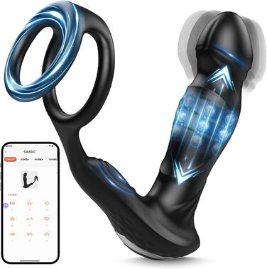 Анальні вібратори 3-в-1 для чоловіків: вібратор, плагін, керування через додаток. 9 режимів, сексуальні іграшки для чоловіків