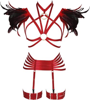 Жіночий комплект пір'яний корсет, бюстгальтер, клітка, великі розміри, панк, готика, фестиваль, карнавал, костюм (бордовий, довгий)