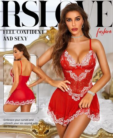 RSLOVE Babydoll для жінок: мереживний комплект нижньої білизни, сексуальне вечірнє плаття (XL, червоний)