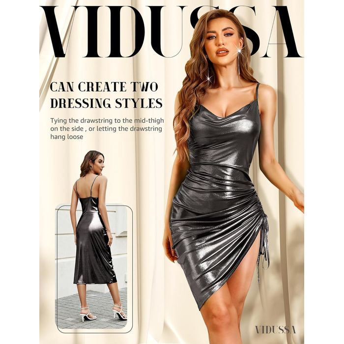 Сукня вечірня VIDUSSA - коктейльна сукня бодікон з тонких бретелек, міді, сіра