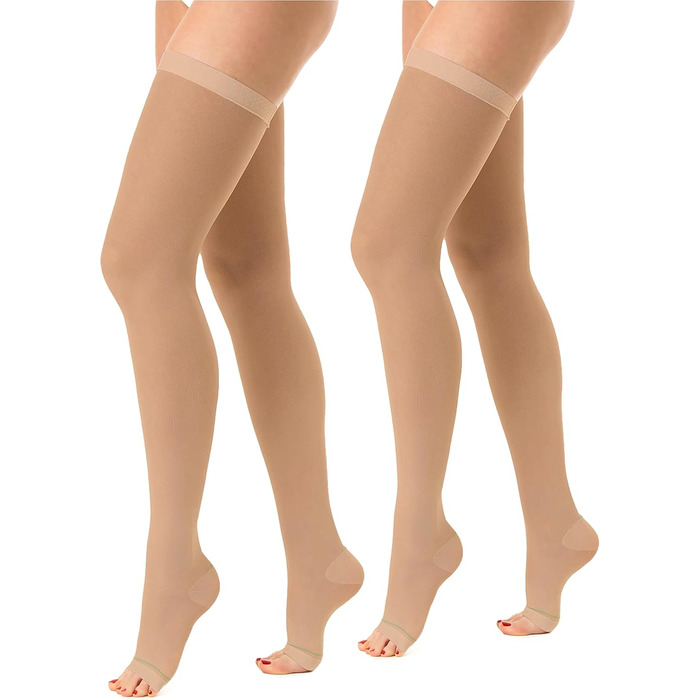 Компресійні панчохи від тромбозу Relaxsan M1370A для жінок та чоловіків, 25-32 mmHg, відкриті, без шнурівки, Клас 2, білі [2 пари] (XXL, колір шкіри [2 пари])