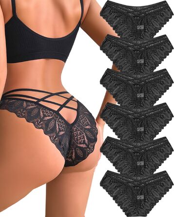 Сліпи Brazilian ALL OF ME (6 шт.) - жіночі мереживні труси, сексуальна білизна, труси-бразильянки, білий, чорний, рожевий, хакі, сіро-блакитний, S