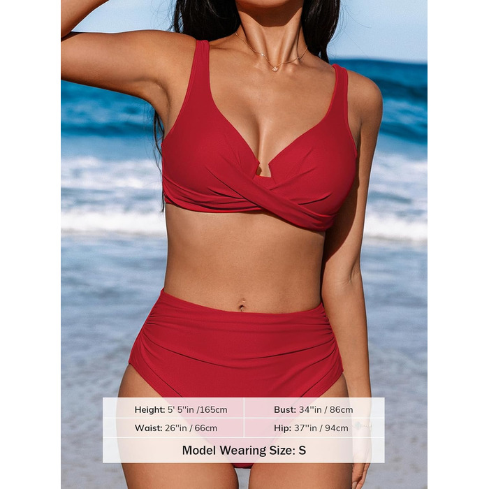 CUPSHE Бікіні жіночий комплект: зав'язування, перехрещення, пуш-ап, висока талія, двочастинний купальник, червоний, розмір XL