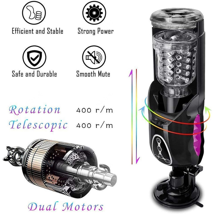 Мастурбатор з підігрівом для чоловіків, 10 режимів ротації та 10 телескопічних режимів