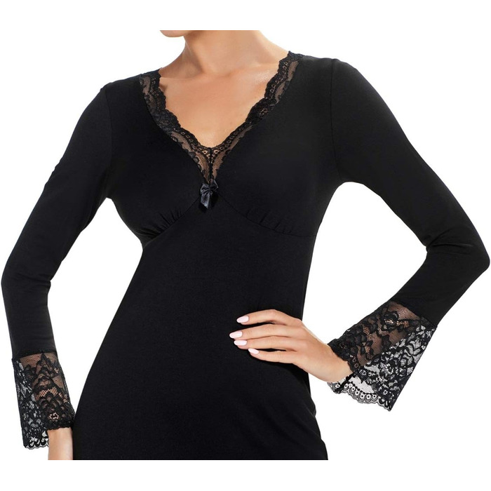 Selente Sweet Dreams: Чорне мереживне нічне вбрання/сорочка для жінок (виготовлено в ЄС), довгі рукави, розмір 40
