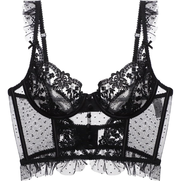 Сексуальний жіночий комплект спідньої білизни: мереживний мереживний топ-бюстгальтер та боді без кісточок, чорний, L