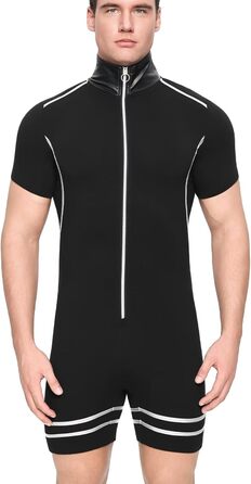 Чоловічий халат Landofgenie з коміром з ПВХ-шкіри, стиль панк, контрастні смуги, ідеальний для дому, сну та тематичних вечірок, чорний, XL