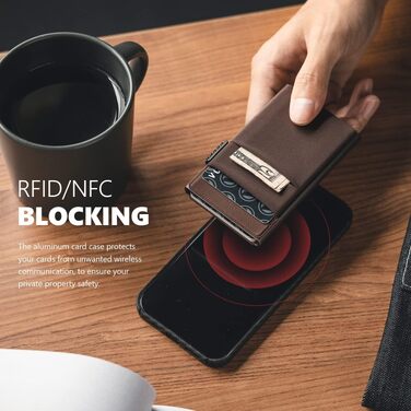 Чоловічий металевий гаманець VULKIT з RFID-захистом, Pop-up картницею, EDC-відсіками та вікном для ID, колір Espresso
