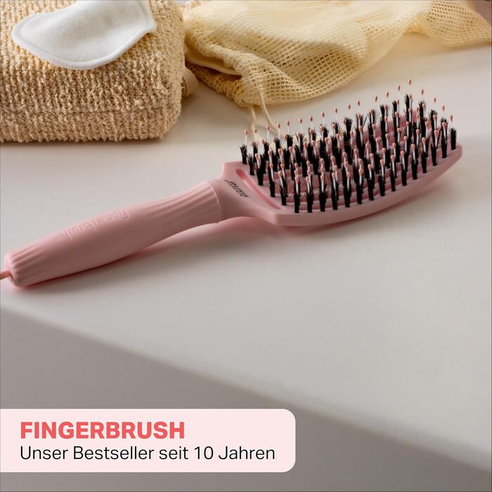 Щітка для волосся Olivia Garden Fingerbrush Care Iconic з щетиною кабана та нейлоном для розплутування та блиску, Pastel Pink Medium