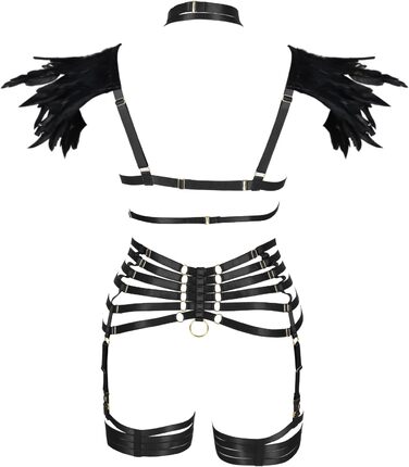 Набір пір'я для жінок PETMHS: корсет, бюстгальтер, клітка, готичний стиль, карнавал, фестувал, костюм (чорний, довгий)