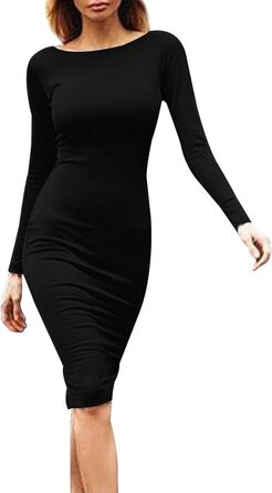Чорна сукня YMING з відкритим спиною, на блискавці, облягаюча, міді, з довгим рукавом