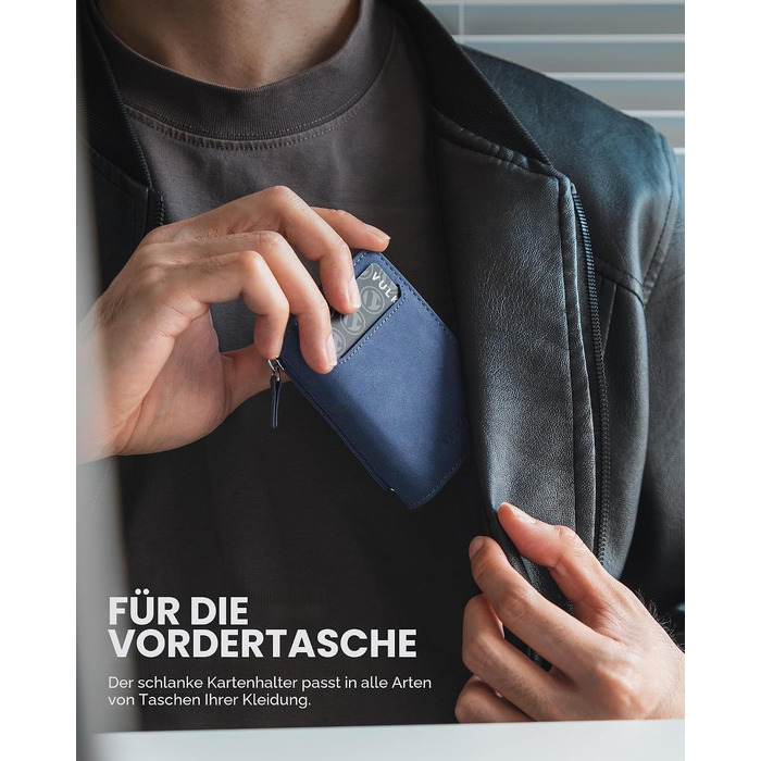 Чоловічий шкіряний гаманець-картхолдер VULKIT з RFID/NFC захистом, відділенням для монет та віконцем для посвідчення, синій