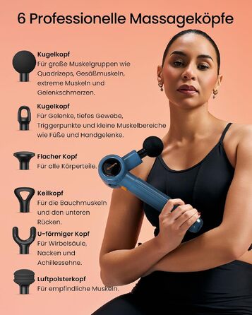 Перкусійний масажер Napre Massage Gun з подовжувачем та 3 кутами нахилу для спини, шиї та плечей, чорний/синій