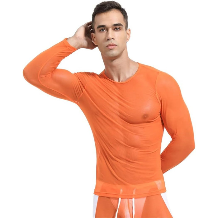 Чоловіча сітчаста футболка з прозорим дизайном, довгі рукави, сіра