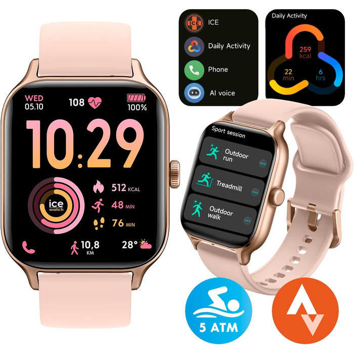 Смарт-годинник Ice-Watch Ice fit RT 3.0 Rose-Gold Nude для жінок, силіконовий ремінець, 1.75