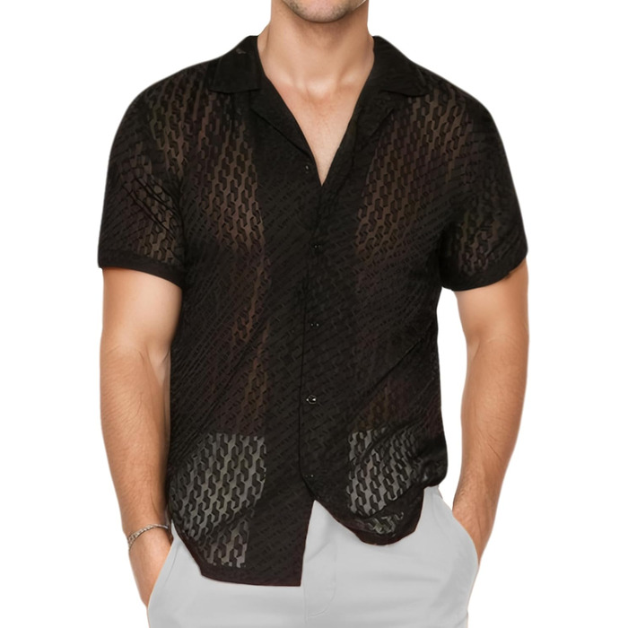 Чоловіча сорочка поло з мереживом AIEOE, літня, вільна, з короткими рукавами, чорна, розмір S-XXL