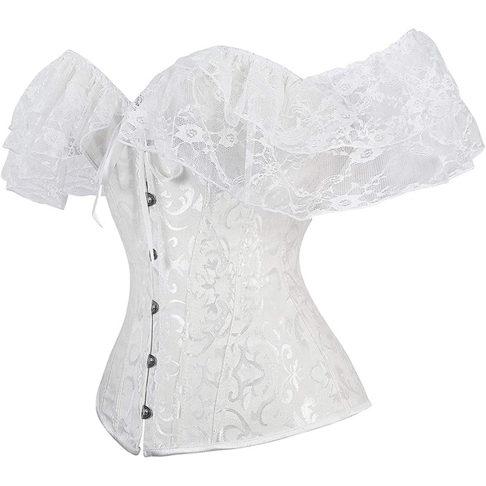 Корсет жіночий Oytto готичний з сатину, з кісточками, шнурівка, топ-боді, весільний, білий, XX-Large