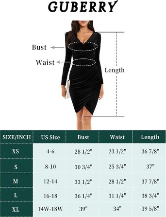 Сукня-кокетка GUBERRY для жінок, чорна, з V-подібним вирізом, довгим рукавом, з оксамиту, фігурна, з драпіруванням, для вечірніх подій