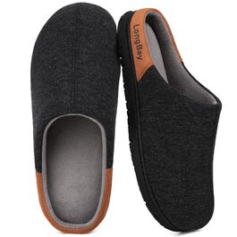 Чоловічі теплі зимові капці LongBay з ефектом пам'яті (Memory Foam) та підкладкою Sherpa, в'язані, чорні, розмір 43 EU