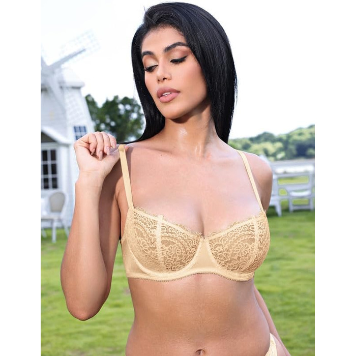 Бюстгальтер Balconette Deyllo для жінок з кісточками, push-up, Dirndl, мереживо, великі розміри, м'які чашечки, бралетт, глибокий виріз, сексуальний, без підкладки (нюдовий, 85C)