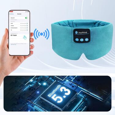 Маска для сну з Bluetooth-навушниками Joythink 5.3, шовкова музична маска для сну та медитації, підходить для сну на боці, 16 год роботи акумулятора, миюча маска для подорожей (блакитна)