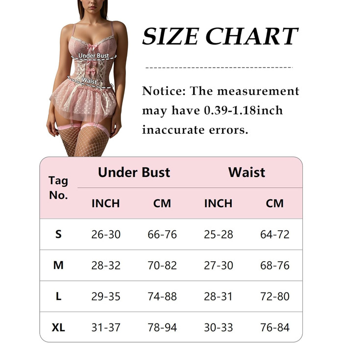 Комплект жіночої білизни FEOYA: мереживне боді, корсет, трусики, панчохи (рожевий, розмір L)