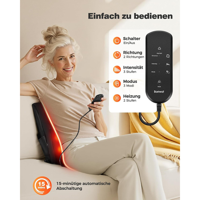 Масажер для шиї та спини Boriwat Shiatsu 3D з функцією підігріву, чорний