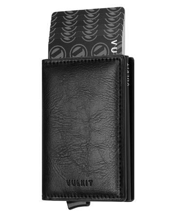 Шкіряний чоловічий картхолдер VULKIT з RFID захистом, компактний портмонея для 5-7 карт та купюр, коричневий (Crazy Horse Schwarz)