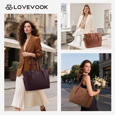 Жіноча сумка-шопер LOVEVOOK з екошкіри для ноутбука 17 дюймів, велика робоча сумка з кишенею для пляшки води, ділова сумка для вчителів, офісу та подорожей (Ретро коричневий, L)