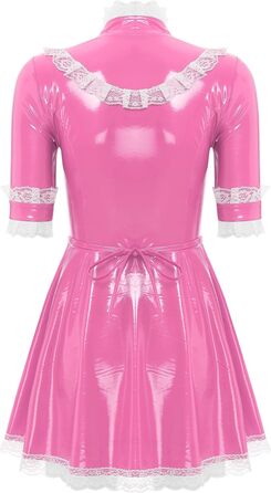 Костюм горничної FEESHOW з вологого блиску, комплект спідниці та фартуха, костюм французької горничної, карнавальний костюм, рожевий, розмір XXL