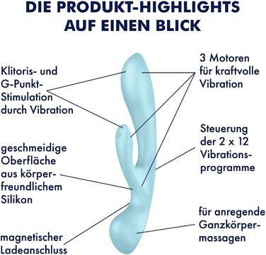 Вібратор Satisfyer Triple Oh G-Punkt Klitoris Stimulator | 3 мотори | Гнучкий, водонепроникний (IPX7) | 2x12 програми | Інтимні іграшки для жінок (блакитний)