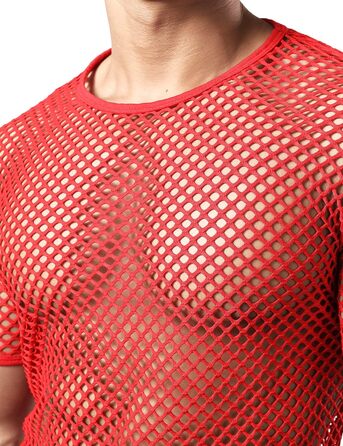 Чоловіча футболка JOGAL з ефектом прозорості, сітчаста, червона, розмір XXL