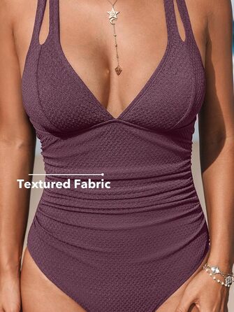 Купальник CUPSHE з V-подібним вирізом, що підтягує живіт, з глибоким вирізом на спині, суцільний, фіолетово-коричневий