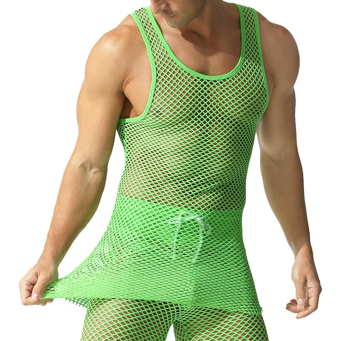 Чоловіча сітка QiaTi - прозора футболка-сітка, довга модель (зелена, M)