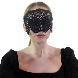 Чорна мереживна маска для жінок з чорними стразами, елегантна маска на половину обличчя, маска для маскарату та карнавалу, мереживна вечірня маска з гумкою, чорна (чорні стрази)