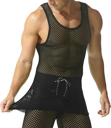 Чоловіча сітчаста футболка QiaTi з прозорим дизайном, довга модель (XL, чорний)