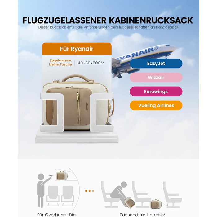 Рюкзак для ручної поклажі LOVEVOOK 40x30x20 см для Ryanair, Wizz Air, Eurowings, дорожня сумка для ноутбука 13.3