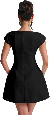 Міні-сукня uFeng з квадратним вирізом, без рукавів, з підкладкою, на блискавці, А-силует, для вечірок, сучасний стиль, червона/чорна, однотонна (Getaway Solids) (L, Чорний)