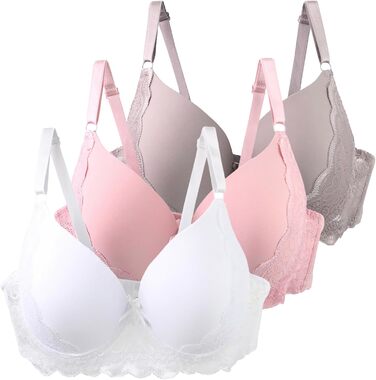 3 шт. бюстгальтери XCXC для жінок з кісточками, великі розміри, Push-Up, мереживо, регульовані бретелі, дихаючі, комфортні, для повсякденного використання та відпочинку (#A 3 шт. (білий+рожевий+хакі), 100B)