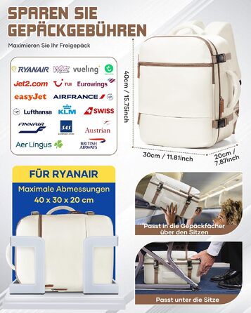 Дорожній рюкзак для ручної поклажі suradar 40x30x20 см для Ryanair та Wizzair, місткість 24Л, відділення для ноутбука 15.4