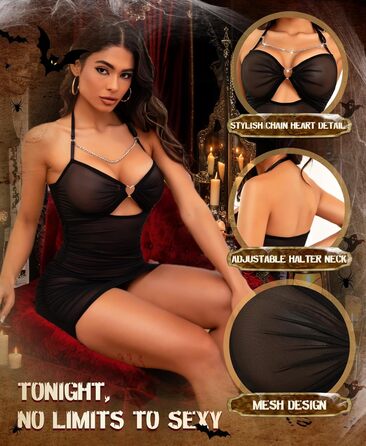 RSLOVE Сексуальне нічне вбрання для жінок - Babydoll, прозорий мереживний комплект нижньої білизни, чорний