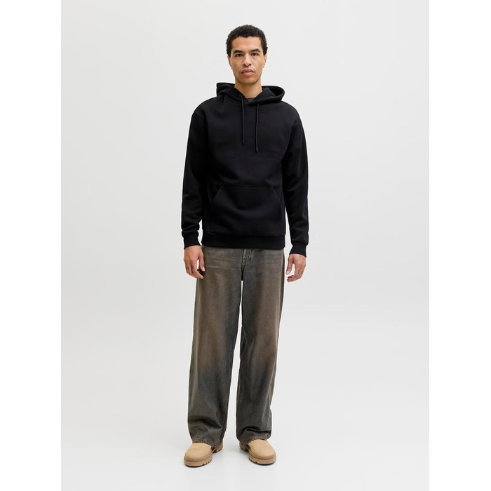 Чоловічий однотонний худі з капюшоном JACK & JONES, чорний, розмір L