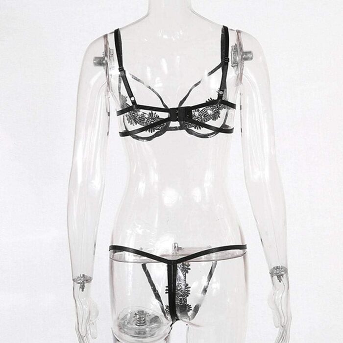 Сексуальний комплект нижньої білизни QQQQC для жінок: бюстгальтер, танга, піжама, чорний, розмір S