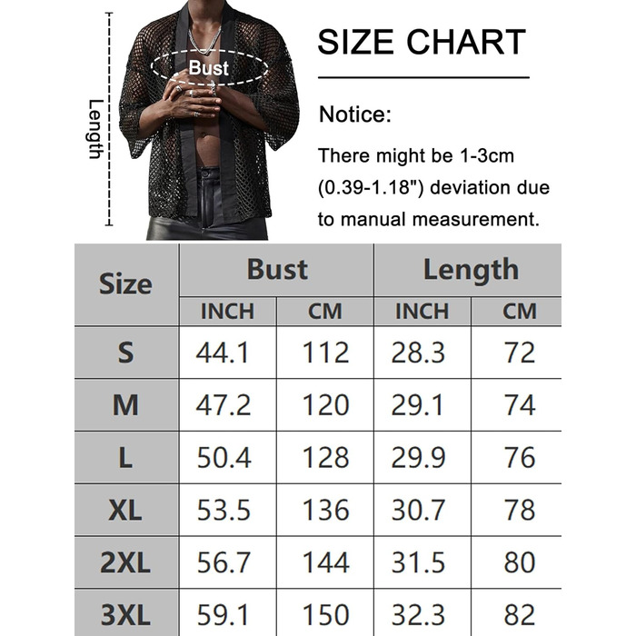 Чоловіча прозора блуза з довгим рукавом Panegy, мереживна сорочка, сітчаста, облягаюча, чорна, розмір L