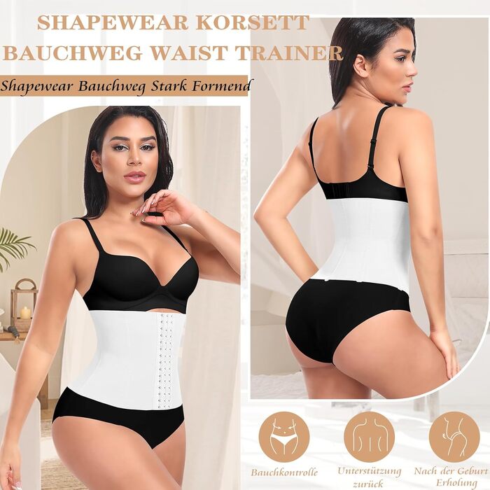 Корсет для талії жіночий, вашіння живота, модель Mieder, корсаж Shapewear, з 3 рядами гачків, 7 сталевих кісток, білий, 24.5 см, XXL